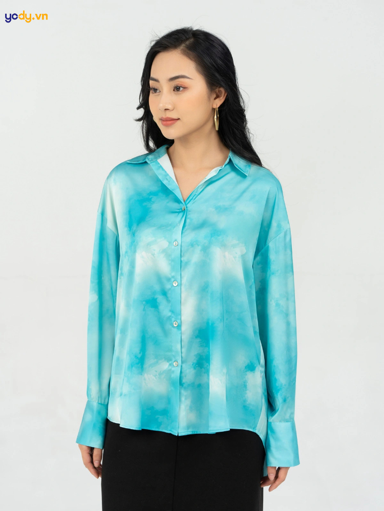 Áo sơ mi lụa màu loang dài tay