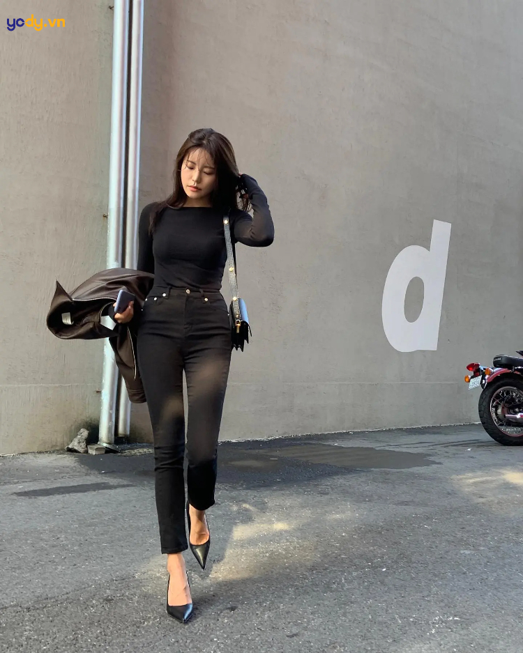 áo thun dài tay nữ đẹp mix cùng quần skinny