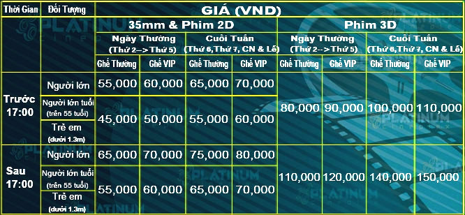 Giá vé rạp Platinum