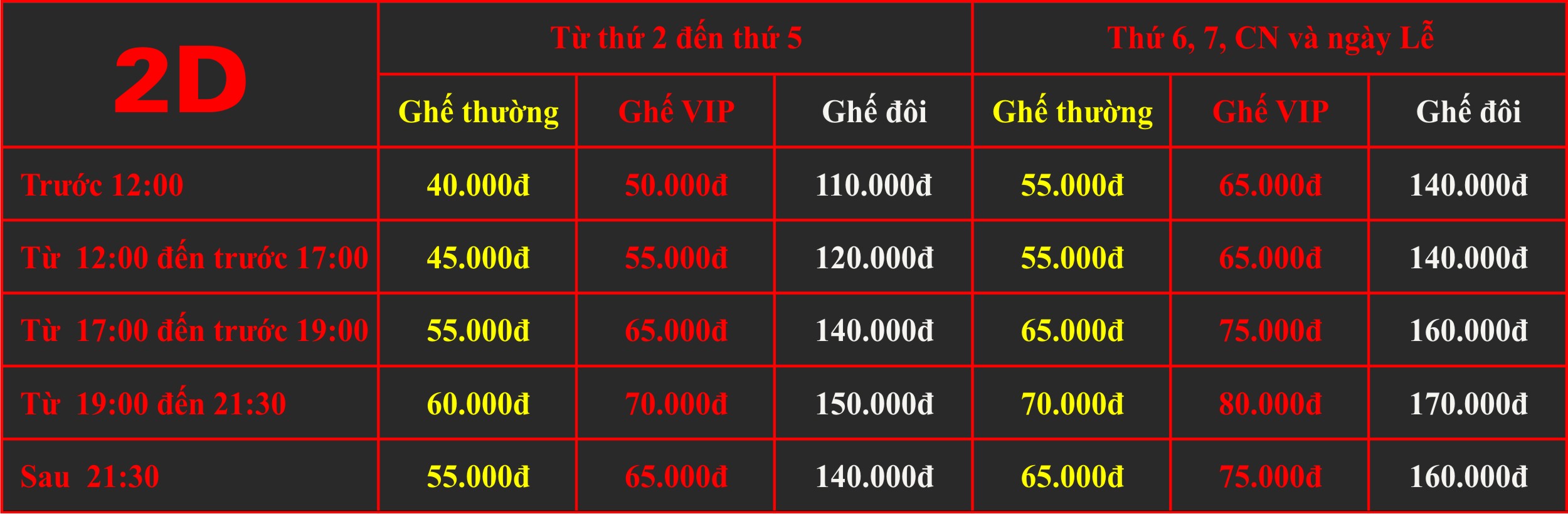 Giá Vé Rạp Chiếu Phim Quốc Gia