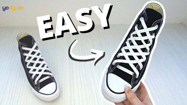 Cách buộc dây giày Converse cổ cao 8 lỗ hình mạng nhện độc lạ
