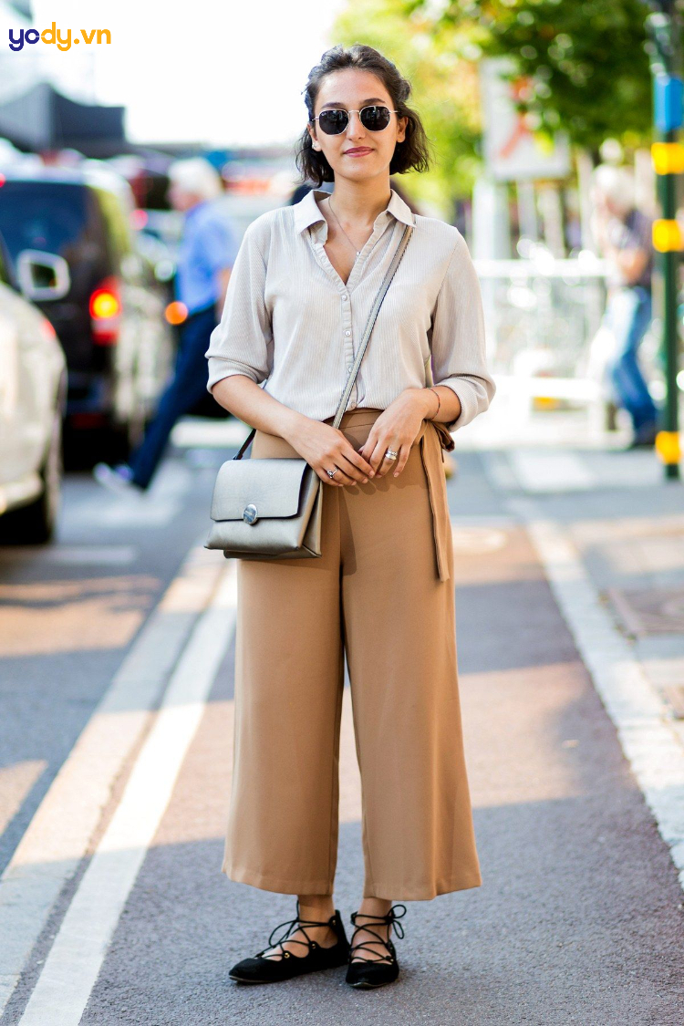 Áo sơ mi phối cùng quần culottes