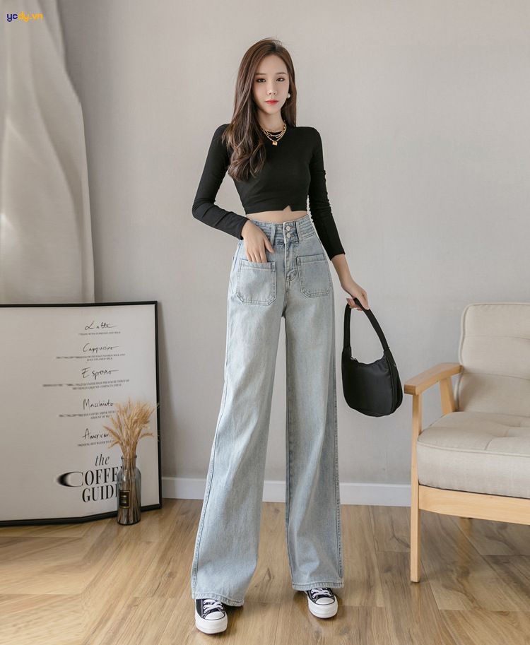 cách phối đồ với quần jean lưng cao