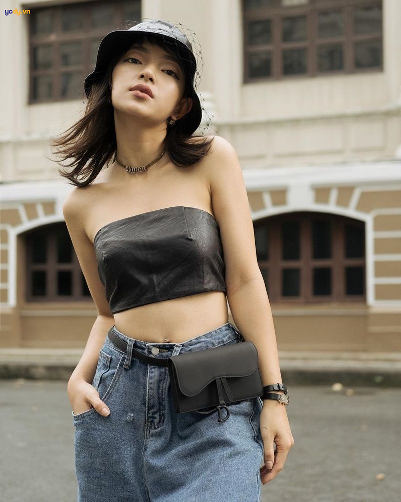 cách phối đồ với quần jean lưng cao
