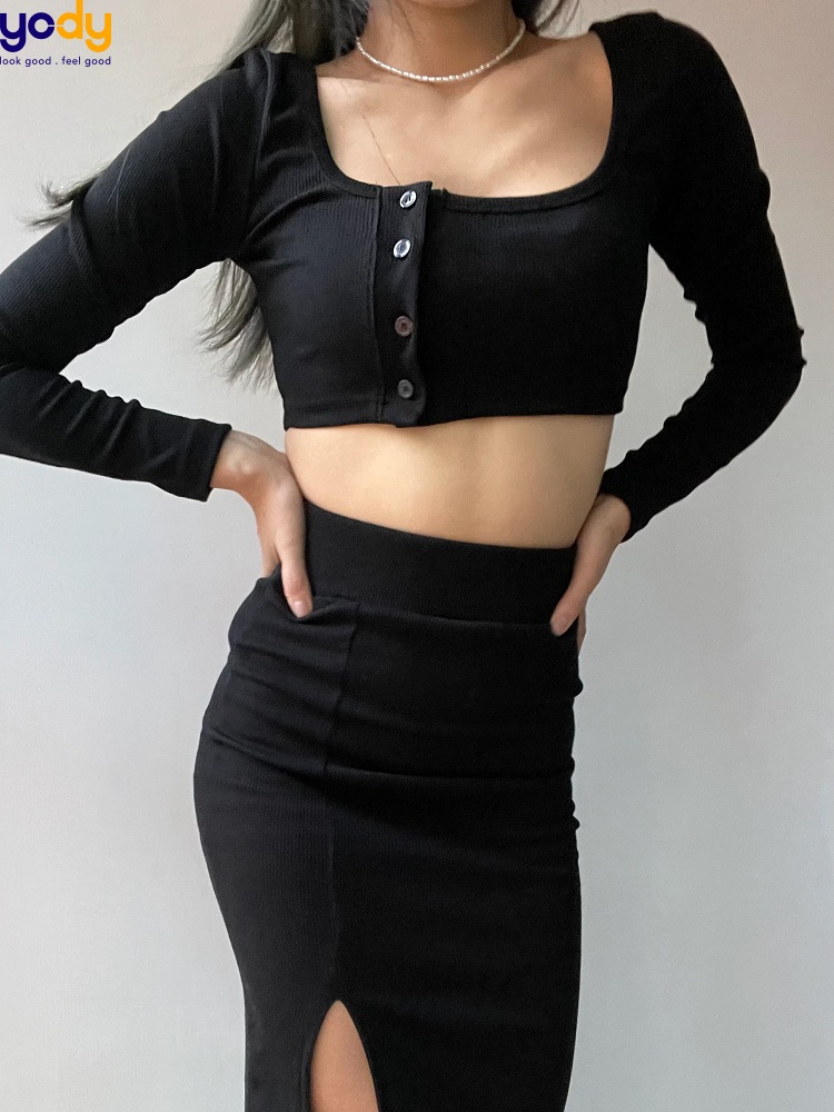 Set Áo Croptop Tay Ngắn Cổ Tròn Và Chân Váy Bút Chì Nhún Toàn Thân - Dáng  Dài Maxi Ôm Body Sexy - Tiểu Thư Bánh Bèo Cute - Tìm Voucher