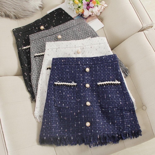 Set dạ tweed - áo khoác dạ croptop mix chân váy dáng dài cạp cao