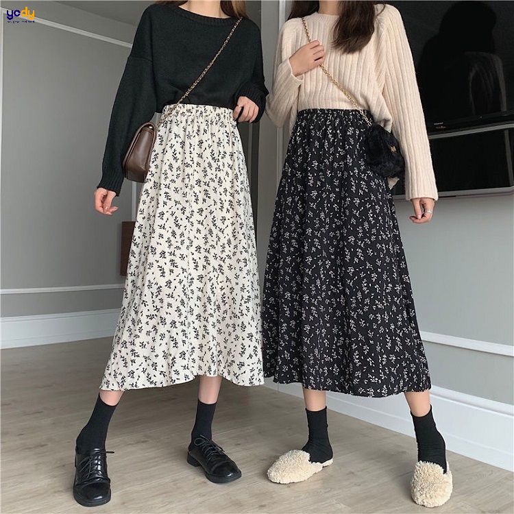 Set áo sơ mi + chân váy hoa nhí dáng dài - sakurafashion.vn