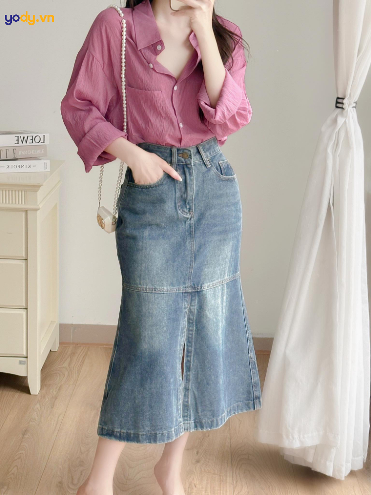 CHÂN VÁY DENIM CHỮ A – DT1405-120 – Xưởng May Đô Thành