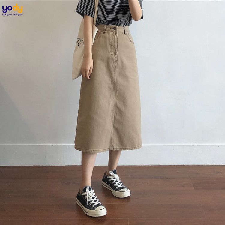 Chân váy kaki dáng dài