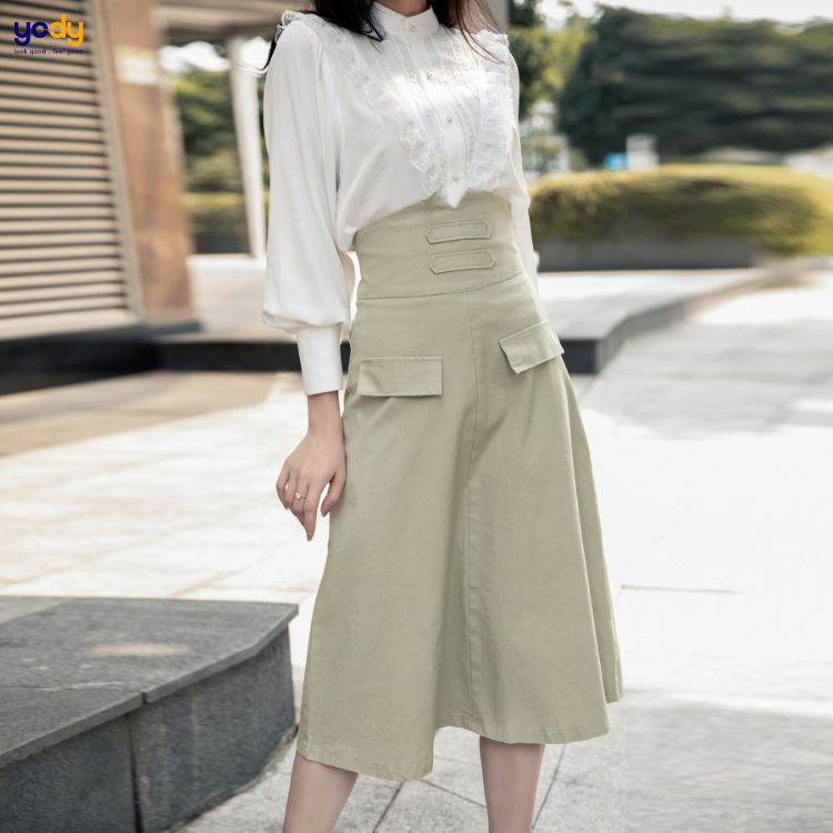 chân váy kaki dài qua gối