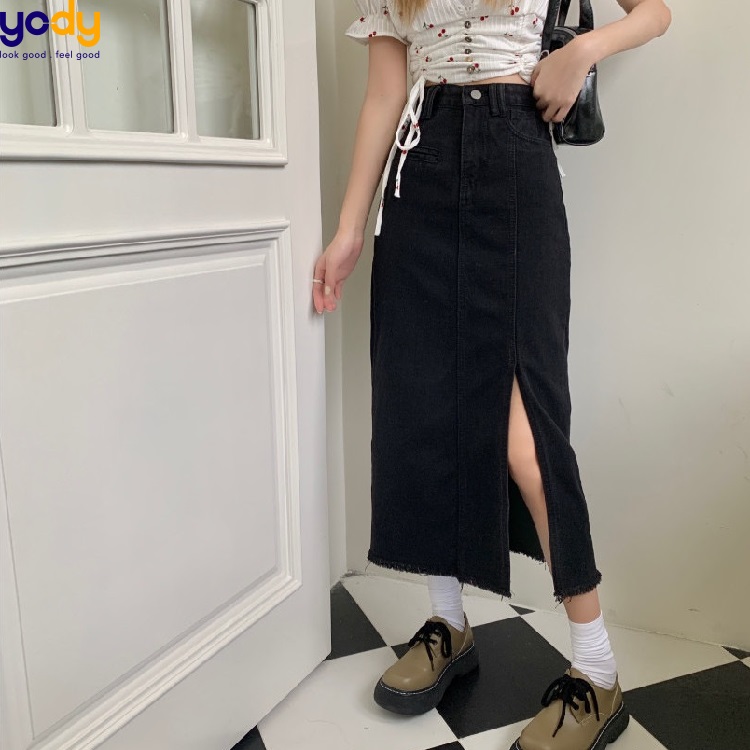 chân váy xẻ tà jeans