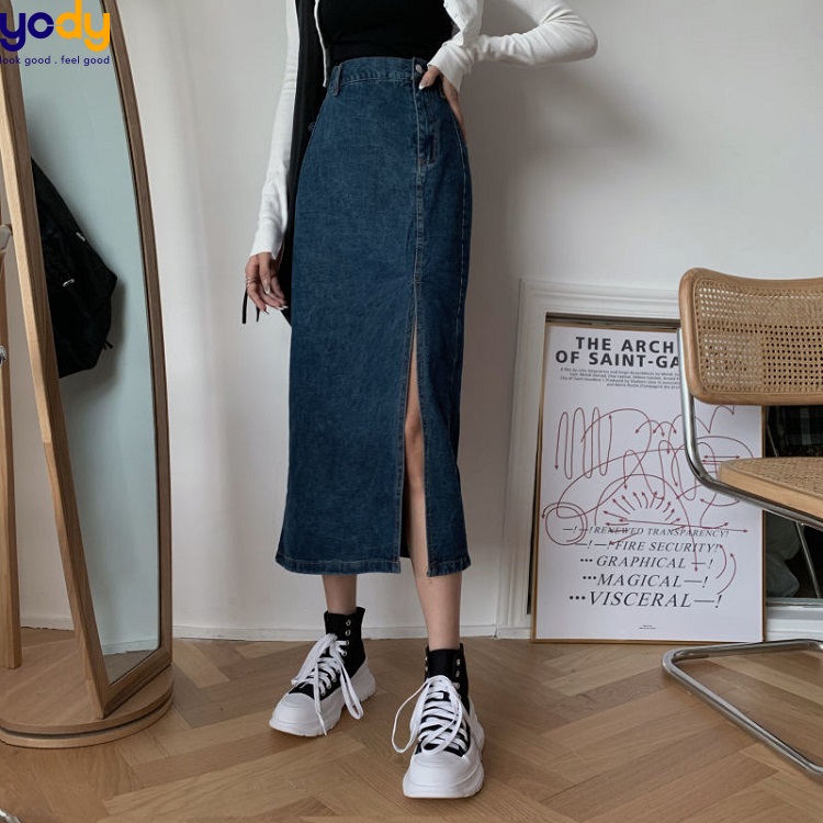 chân váy xẻ tà jeans