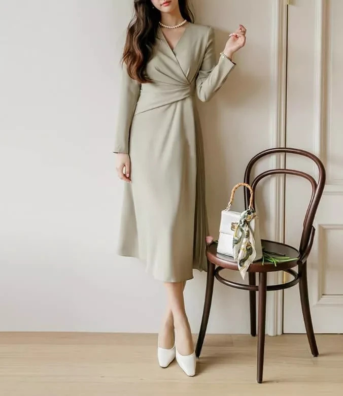 Set liền thân công sở cao cấp, Áo peplum + chân váy xếp ly dáng dài, Vay  cong sở liền thân Emvy Fashion K38 - Quần và chân váy | ThờiTrangNữ.vn