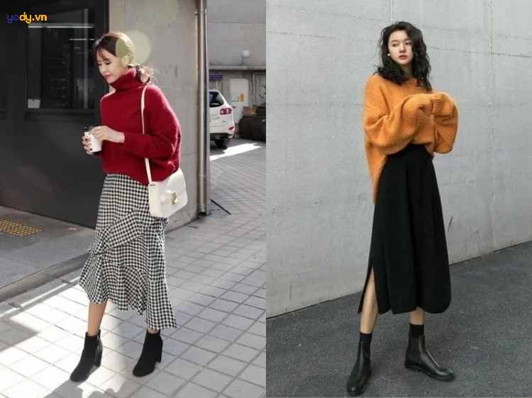 Kết hợp boot cổ thấp với áo len oversize