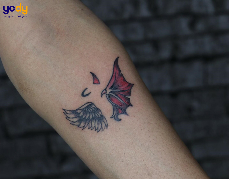 Tattoo đôi cánh thiên thần ác quỷ phong cách cute