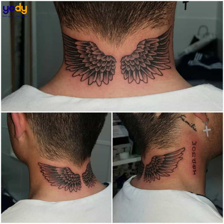 Tattoo đôi cánh đẹp ở sau gáy