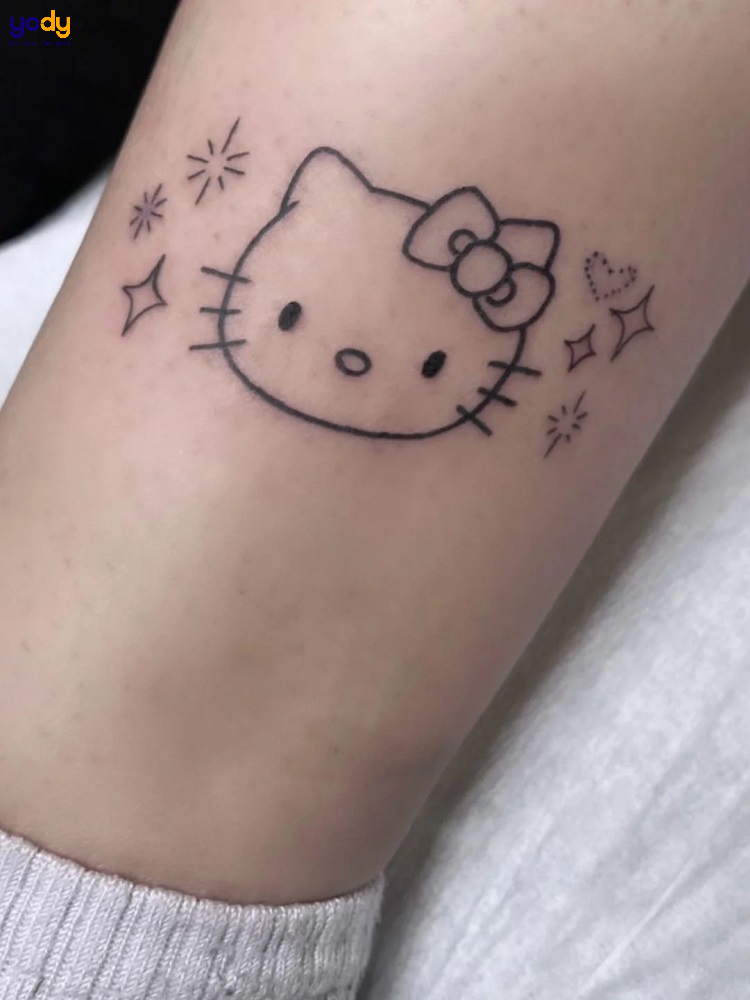 Hình xăm mèo Hello Kitty nhỏ tươi dùng một lần không thấm nước bền màu xanh  lá cây vẽ tay dán dán hình xăm  Tàu Tốc Hành  Giá Sỉ Lẻ