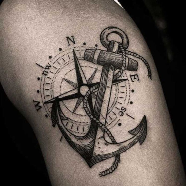 Hình xăm mỏ neo la bàn 1  MrTATTOO