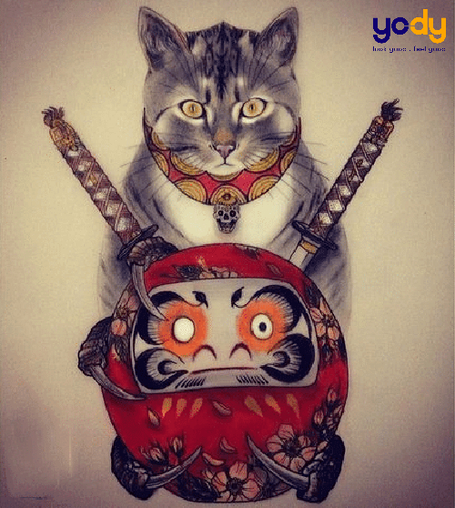 Lịch sử giá Áp phích cổ điển hình xăm mèo samurai nhật bản cổ điển giấy dán  tường bằng giấy kraft tranh chất lượng cao để trang trí nội thất dán tường