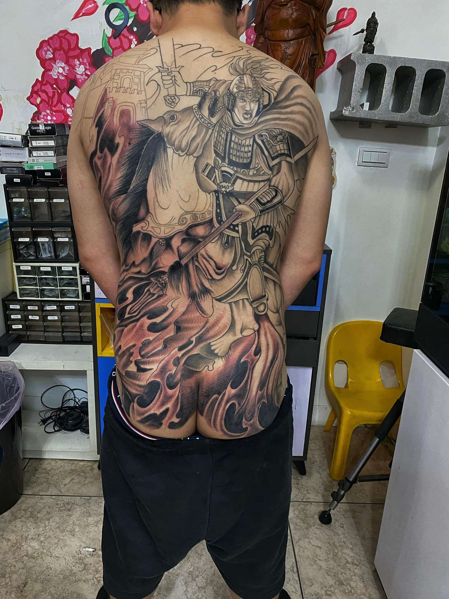 Tattoo Triệu Vân cưỡi ngựa chiến đấu