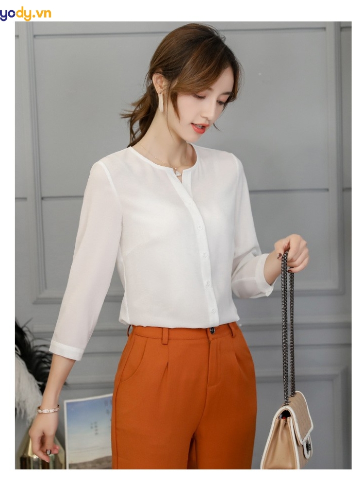 Áo sơ mi nữ tay lỡ cổ tròn