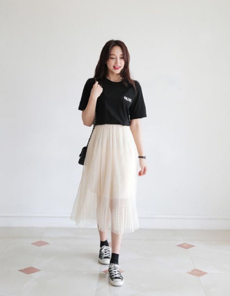 POPPY SKIRT Chân Váy Xòe Lưới Đính Ren Chỉ Nữ White Ant 10110100055.10 –  WHITE ANT