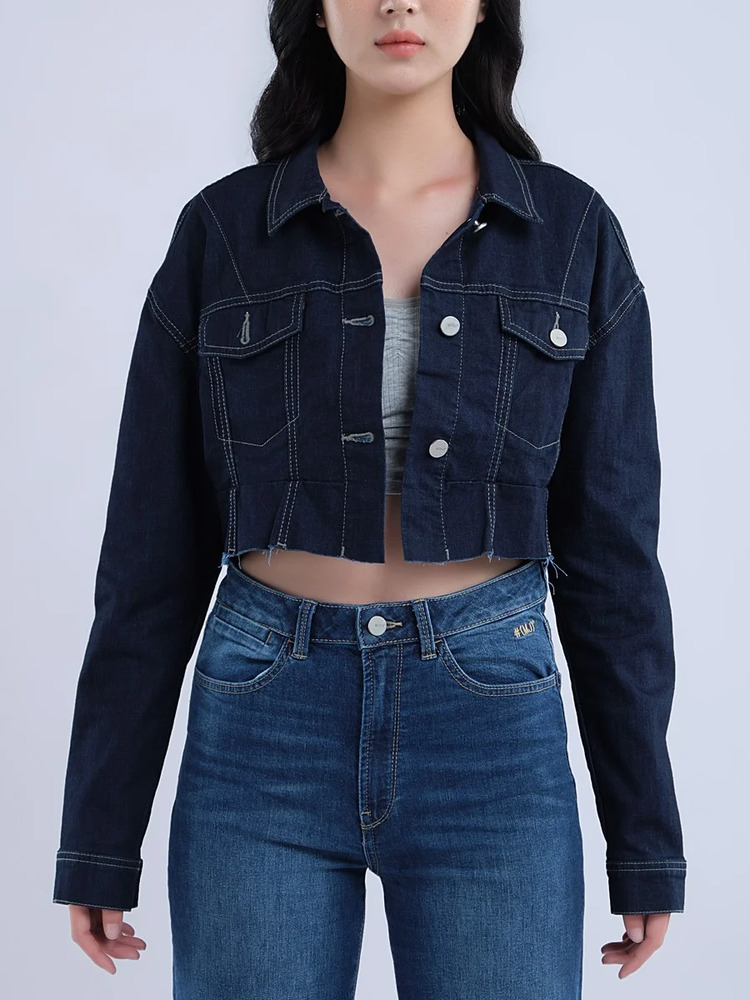 mẫu áo khoác jean nữ croptop