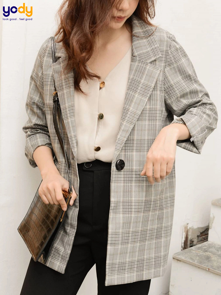 Áo Khoác Vest Blazer Nữ NA23 Sọc Caro