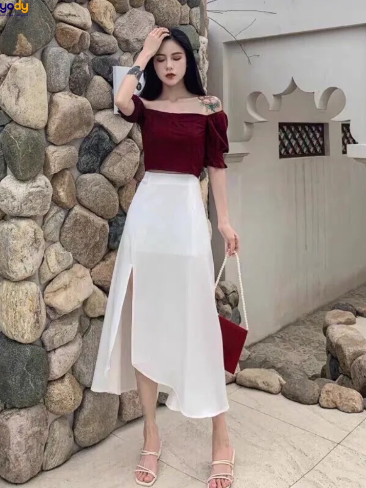 Chân váy midi ôm body xẻ tà, rút dây sang chảnh | Shopee Việt Nam