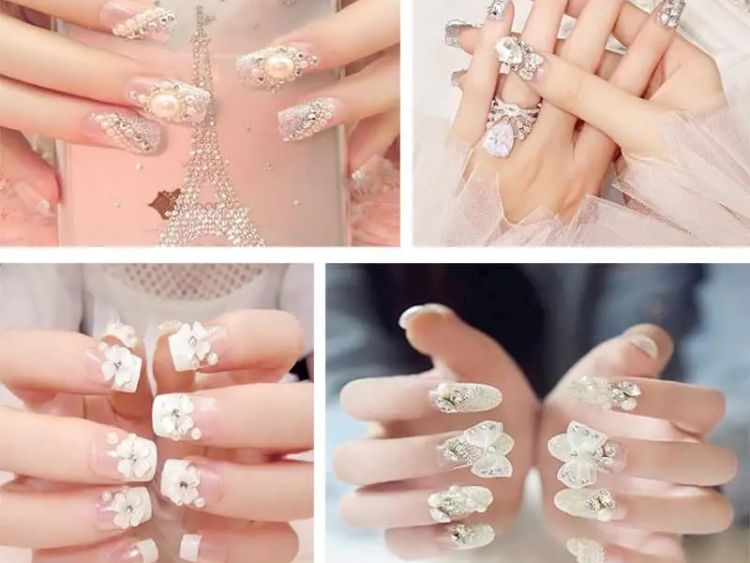 mẫu nail đính đá đơn giản mà đẹp