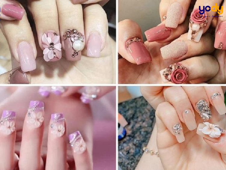mẫu nail đính đá đơn giản mà đẹp