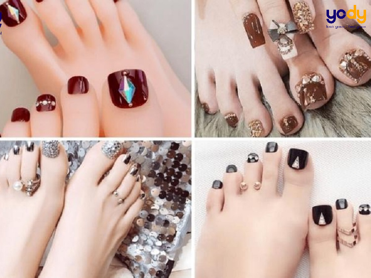 mẫu nail đính đá đơn giản mà đẹp