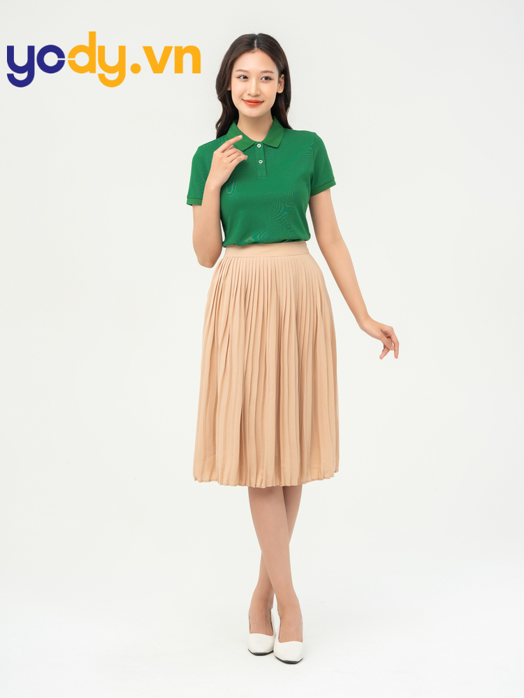 Mix áo thun polo nữ chân váy dài