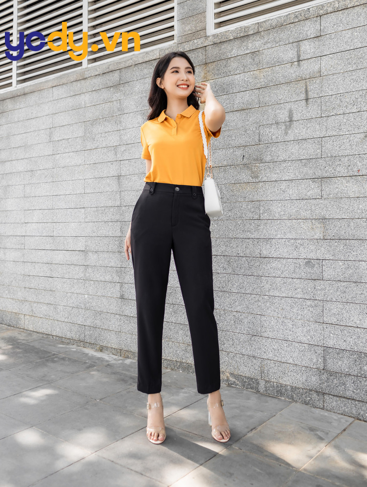 Mix áo thun polo và quần âu nữ