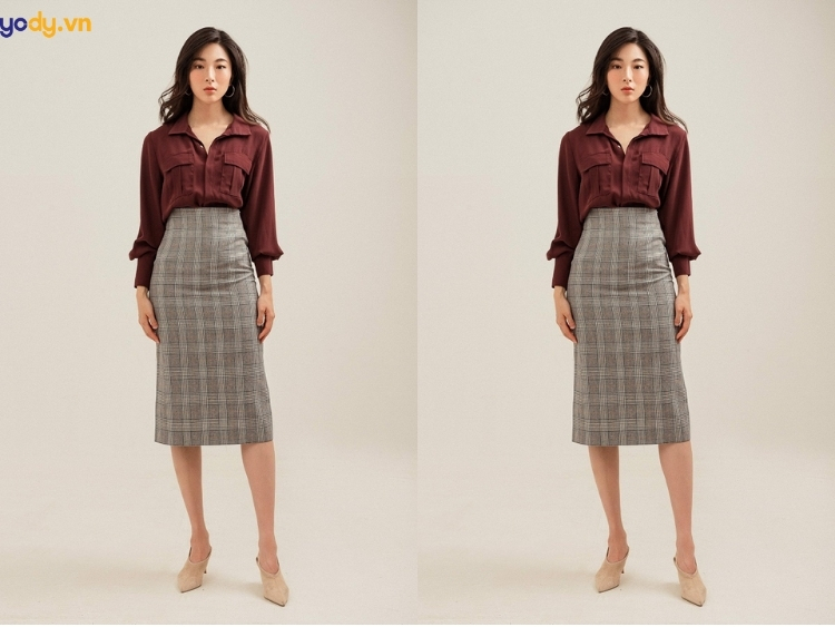 Chân váy dạ kẻ caro CẠP KHOÁ cao cấp Forlyoffical Chân váy xẻ tà dáng dài  T010 | Shopee Việt Nam