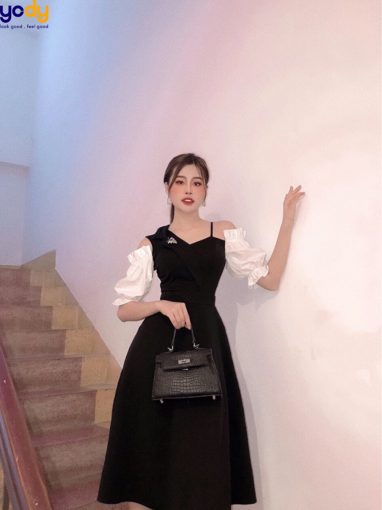 Váy nhung cổ V, chất nhung cứng ép mùng toàn thân lên phom đẹp, váy đen dự  tiệc xinh, váy đen đẹp, váy đen sang chảnh | Shopee Việt Nam