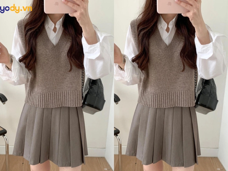 phối áo gile với chân váy