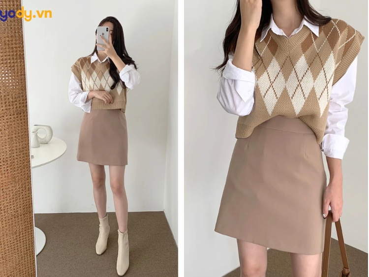 phối áo gile với chân váy
