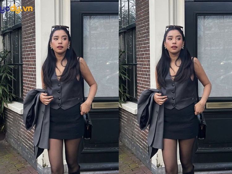 phối áo gile với chân váy