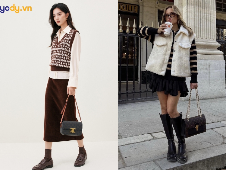 phối áo gile với chân váy