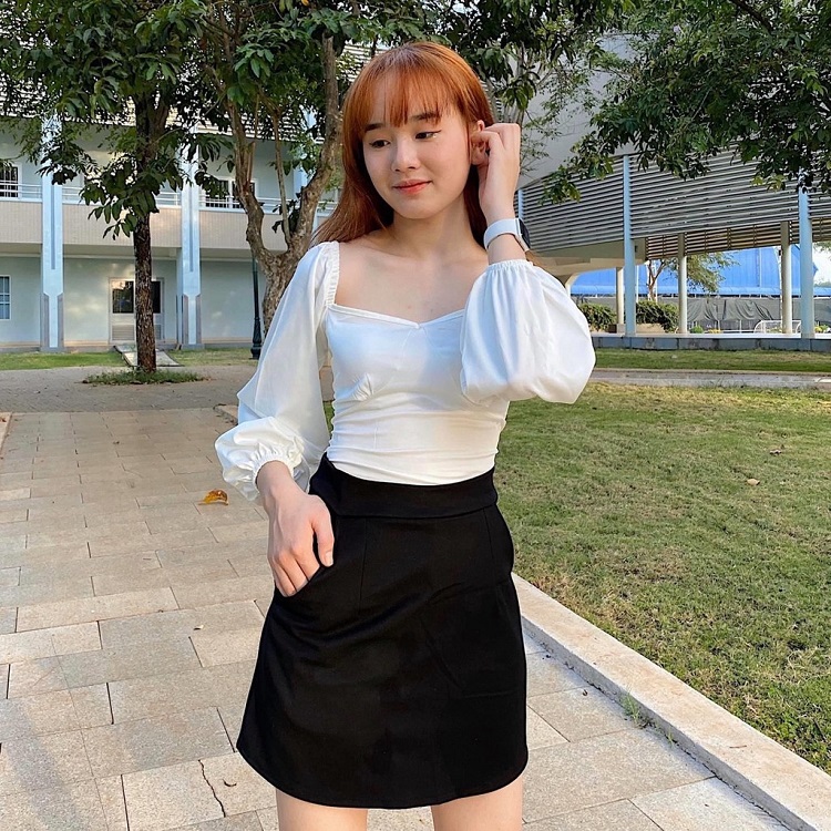 phối đồ với áo cổ vuông