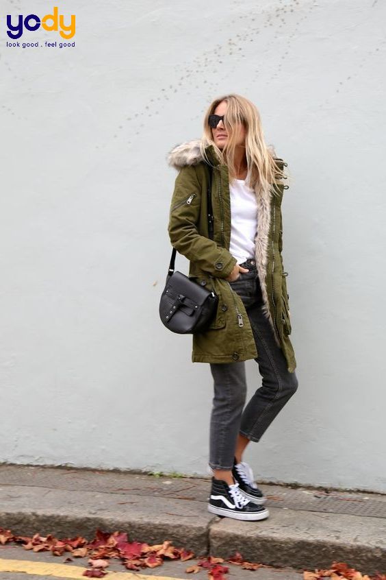 phối đồ với áo parka nữ