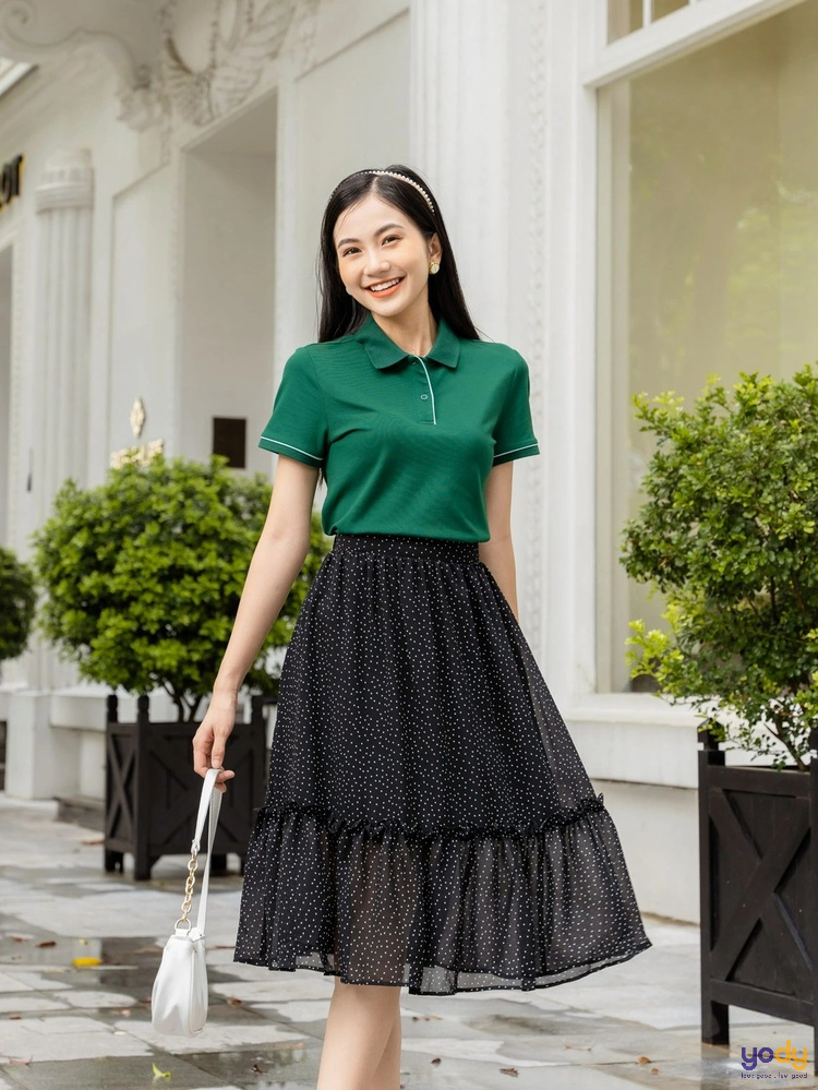 cách phối đồ với chân váy dài qua gối