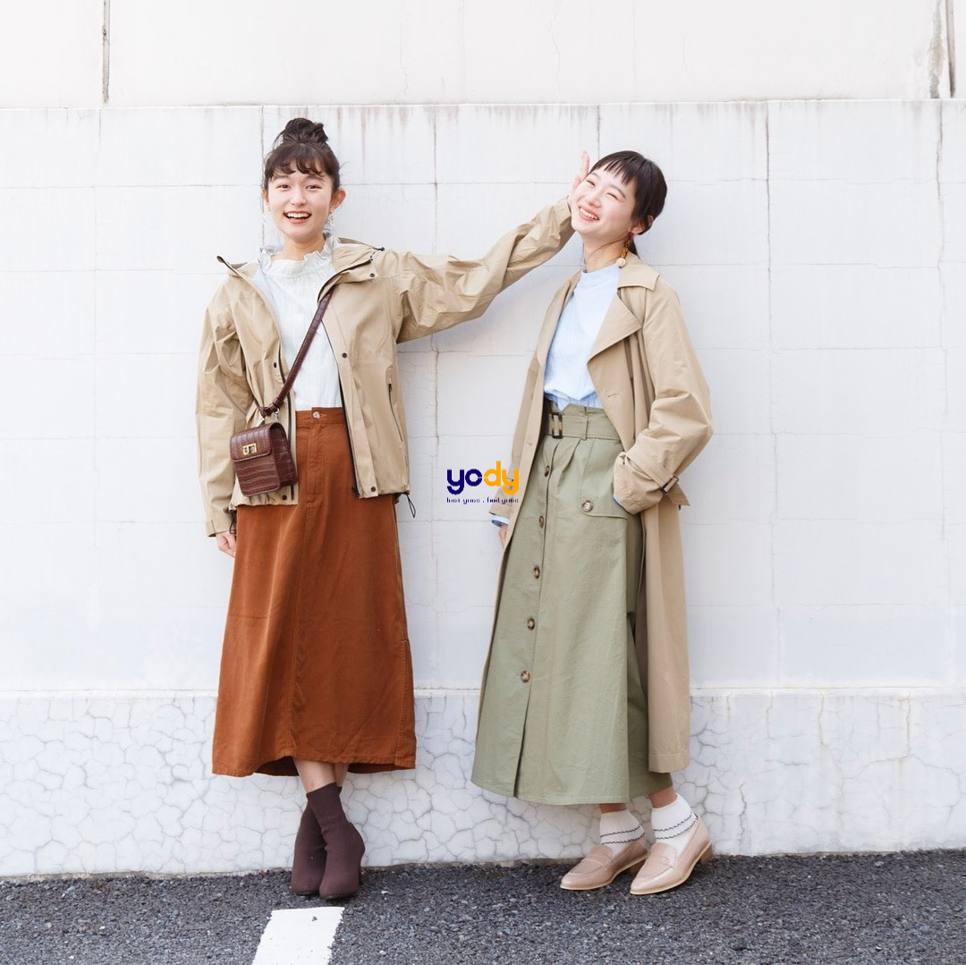 cách phối đồ với chân váy dài qua gối