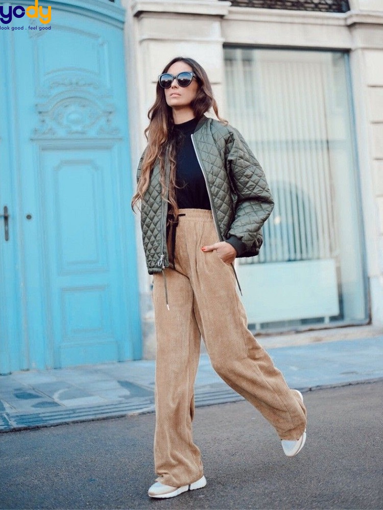 Quần nhung tăm phối áo bomber