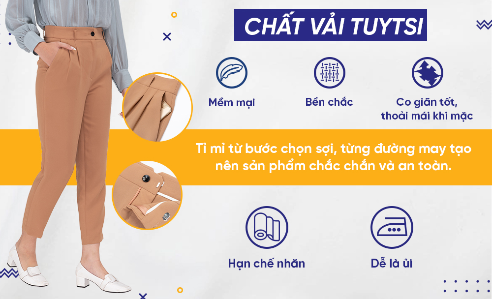 Quần Baggy Nữ Công Sở Cạp Phối V Chống Nhăn Thoáng Khí
