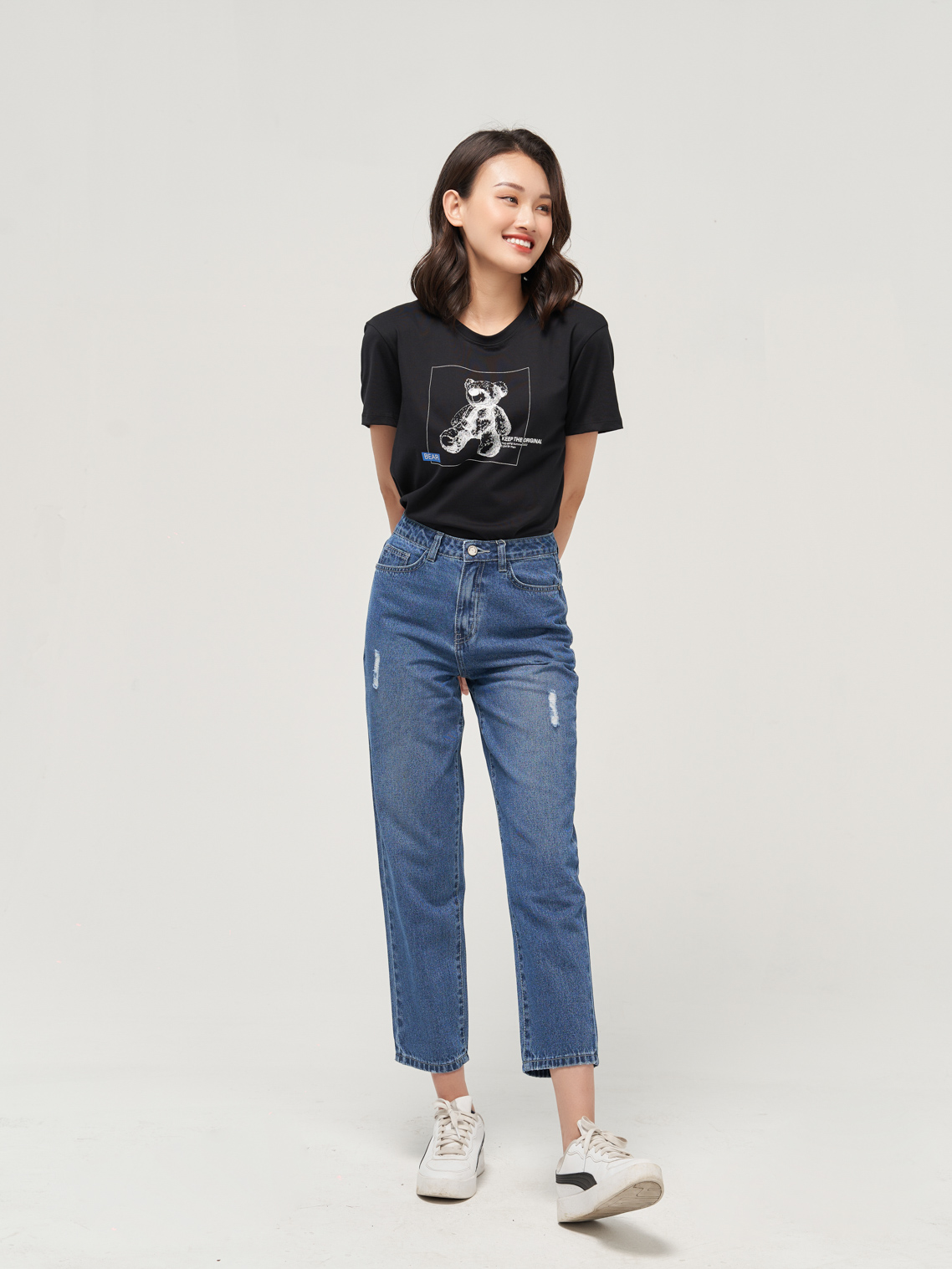 Quần Jean Nữ Dáng Boyfriend Mài Xước