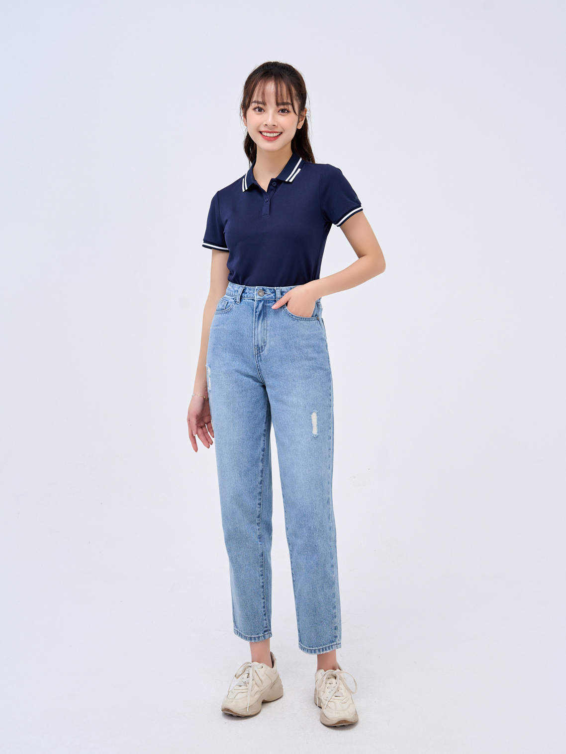 Quần Jean Nữ Dáng Boyfriend Mài Xước