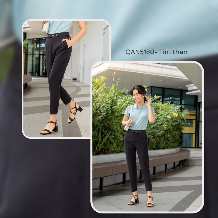 Quần Âu Nữ Lưng Cao Ống Côn 3 Cúc