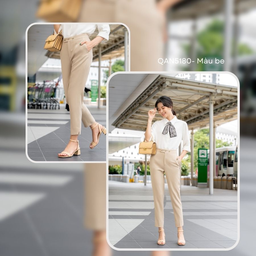 Quần Âu Nữ Lưng Cao Ống Côn 3 Cúc